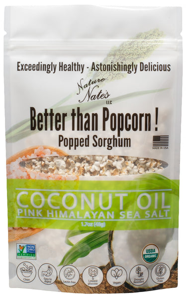 Organic Popped Sorghum Coconut Oil Pink Himalayan Sea Salt