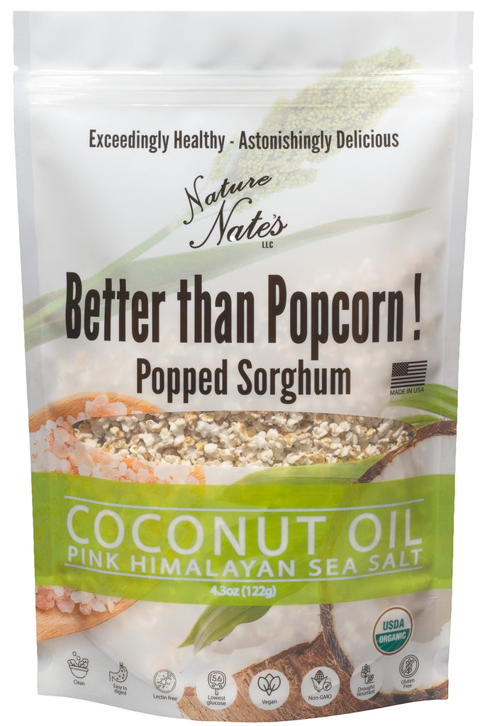 Organic Popped Sorghum Coconut Oil Pink Himalayan Sea Salt
