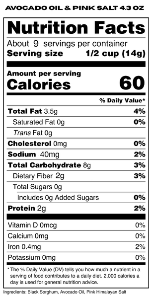 Snack-ORAC Black Popped Sorghum Avocado Oil & Pink Himalayan Sea Salt